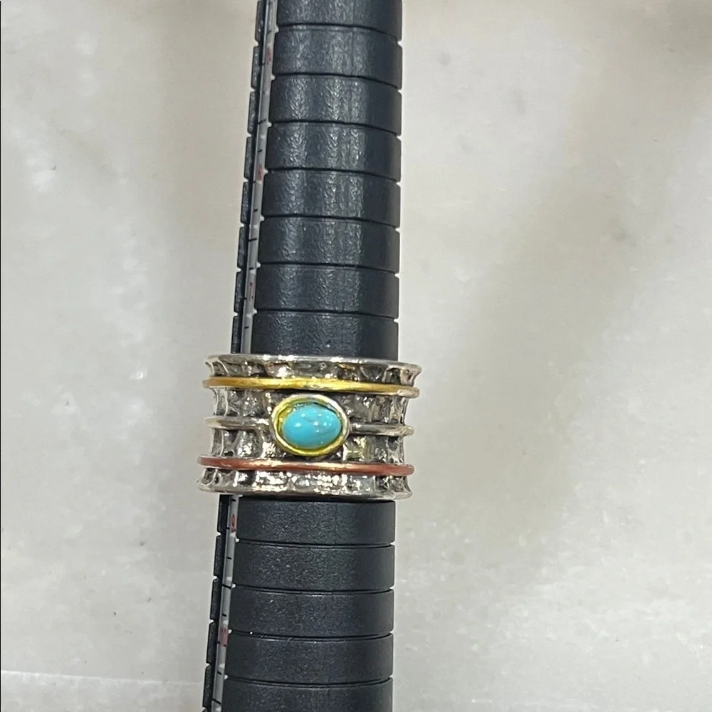 Silver and Gold Ring with Blue Turquoise Stone